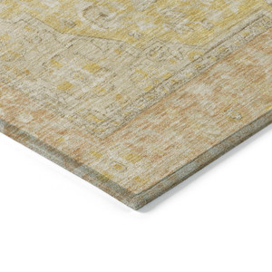 5' X 8' Wheat And Gold Medallion Washable Indoor Outdoor Area Rug