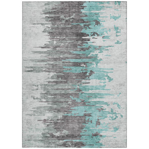 5' X 8' Teal Blue Charcoal And Silver Abstract Washable Indoor Outdoor Area Rug