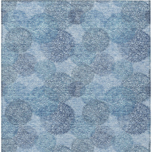 5' X 8' Denim Blue Navy Blue And Ivory Polka Dot Washable Indoor Outdoor Area Rug