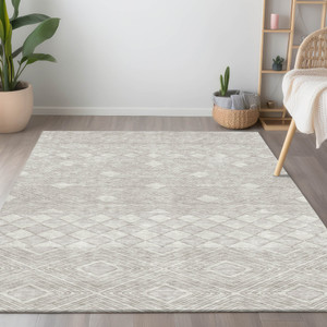 5' X 8' Ivory And Gray Geometric Washable Indoor Outdoor Area Rug