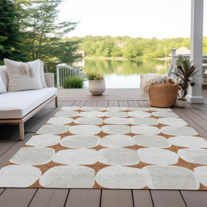 3' X 5' Brown And Ivory Abstract Washable Indoor Outdoor Area Rug Transitional Style - Brown, Ivory Color