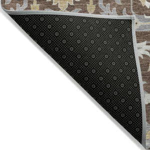 3' X 5' Brown Gray And Ivory Damask Washable Indoor Outdoor Area Rug