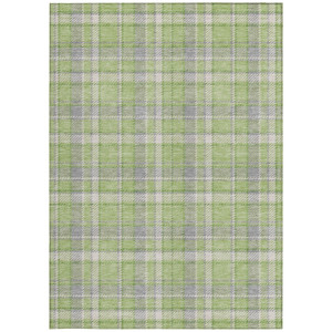 5' X 8' Green and Gray Plaid Washable Non Skid Indoor Outdoor Area Rug