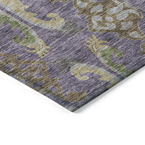 5' X 8' Purple Green And Brown Floral Washable Indoor Outdoor Area Rug