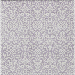 3' X 5' Lavender And Ivory Damask Washable Indoor Outdoor Area Rug