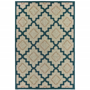 5' X 7' Blue and Gray Geometric Stain Resistant Indoor Outdoor Area Rug