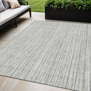 5' X 8' Gray And Silver Striped Washable Indoor Outdoor Area Rug