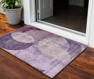 3' X 5' Purple And Lavender Geometric Washable Indoor Outdoor Area Rug Transitional Style - Purple, Lavender Color