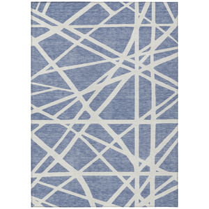 3' X 5' Denim Blue And Ivory Geometric Washable Indoor Outdoor Area Rug - 606114995043
