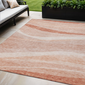 3' X 5' Salmon And Pink Abstract Washable Indoor Outdoor Area Rug