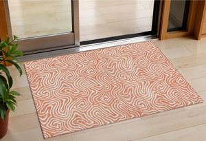 3' X 5' Salmon And Ivory Abstract Washable Indoor Outdoor Area Rug - 880016446401