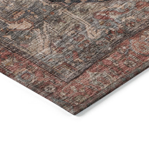 5' X 8' Charcoal Medallion Washable Indoor Outdoor Area Rug - Charcoal