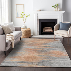 5' X 8' Salmon Gray And Charcoal Abstract Washable Indoor Outdoor Area Rug