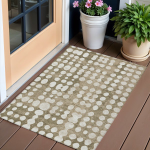 3' X 5' Taupe And Ivory Abstract Washable Indoor Outdoor Area Rug