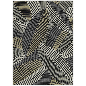 5' X 8' Black Gray And Ivory Floral Washable Indoor Outdoor Area Rug - 608219290191