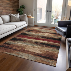 3' X 5' Brown Beige And Burgundy Abstract Washable Indoor Outdoor Area Rug