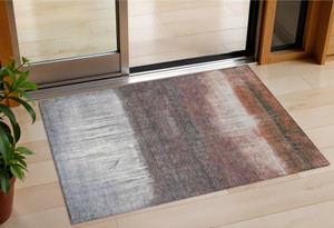 3' X 5' Rust And Ivory Abstract Washable Indoor Outdoor Area Rug - Rust, Ivory
