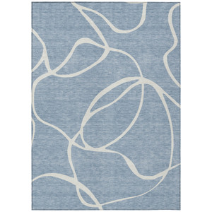 3' X 5' Denim Blue And Ivory Abstract Washable Indoor Outdoor Area Rug - 608219368067