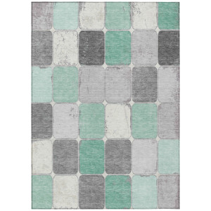 5' X 8' Mint Green And Gray Geometric Washable Indoor Outdoor Area Rug
