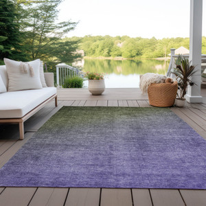 3' X 5' Olive Green And Purple Ombre Washable Indoor Outdoor Area Rug