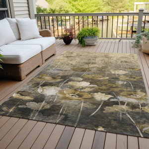 3' X 5' Taupe Beige And Tan Floral Washable Indoor Outdoor Area Rug