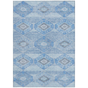 3' X 5' Blue And Gray Aztec Washable Indoor Outdoor Area Rug