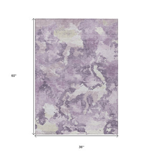 3' X 5' Lavender And Lilac Abstract Washable Indoor Outdoor Area Rug