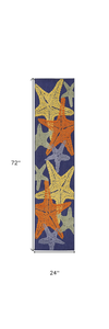 6' Blue Yellow And Orange Starfish Indoor Outdoor Runner Rug