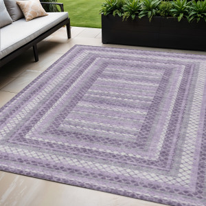5' X 8' Lavender And Ivory Geometric Washable Indoor Outdoor Area Rug - 880016604870