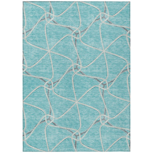 3' X 5' Teal Blue And Ivory Geometric Washable Indoor Outdoor Area Rug - 880016683097