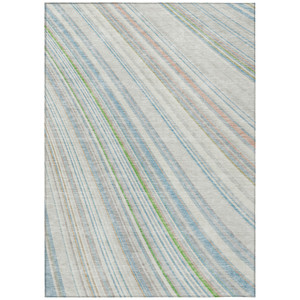 5' X 8' Ivory Blue And Green Striped Washable Indoor Outdoor Area Rug