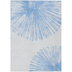 3' X 5' Denim Blue And Ivory Abstract Washable Indoor Outdoor Area Rug
