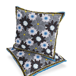 Set of Two 16" X 16" Blue and Gray Botanical Indoor Outdoor Throw Pillow - 606114847953