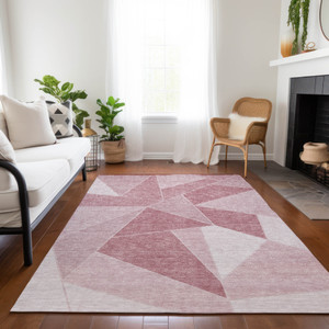 5' X 8' Blush Pink And Ivory Geometric Washable Indoor Outdoor Area Rug