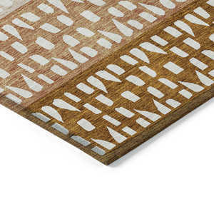 3' X 5' Orange Beige And Ivory Geometric Washable Indoor Outdoor Area Rug
