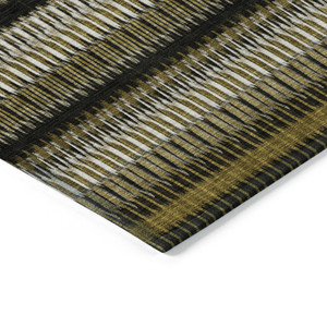 5' X 8' Brown Ivory And Black Striped Washable Indoor Outdoor Area Rug