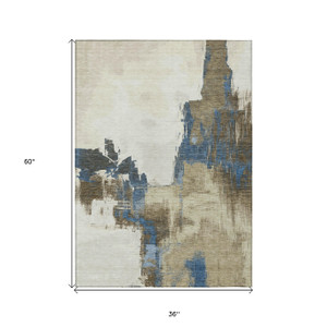 3' X 5' Beige And Brown Abstract Washable Indoor Outdoor Area Rug Transitional Style - Beige, Brown Color