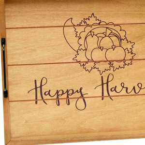 16" Natural And Burgundy Happy Harvest Serving Tray With Handles - 880016487107