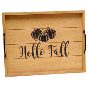 16" Natural And Black Hello Fall Serving Tray With Handles - 880016749397