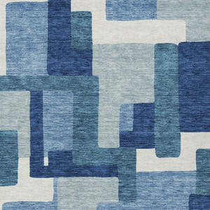 5' X 8' Navy Blue And Sky Blue Abstract Washable Indoor Outdoor Area Rug - 608219318147