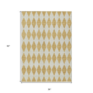 3' X 5' Gold And Light Brown Geometric Washable Indoor Outdoor Area Rug