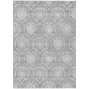 5' X 8' Gray And Silver Medallion Washable Indoor Outdoor Area Rug
