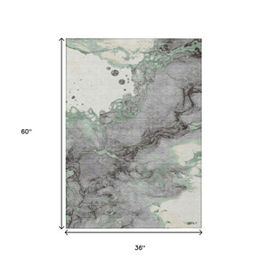 3' X 5' Green And Gray Abstract Washable Indoor Outdoor Area Rug - 880016649925