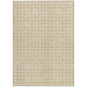 3' X 5' Gold And Ivory Geometric Washable Indoor Outdoor Area Rug - Gold, Ivory