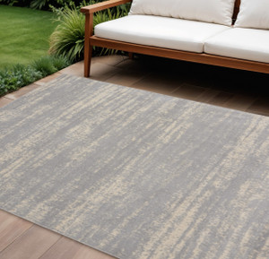 8' X 10' Gray And Beige Abstract Indoor Outdoor Area Rug