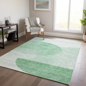 5' X 8' Green And Mint Green Geometric Washable Indoor Outdoor Area Rug