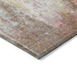 5' X 8' Tan Mauve And Ivory Abstract Washable Indoor Outdoor Area Rug