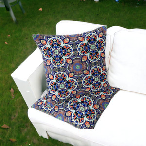 Set of Two 16" X 16" Gray and Orange Blown Seam Floral Indoor Outdoor Throw Pillow - 606114826439