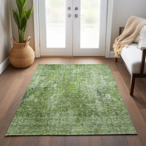 5' X 8' Olive Green And Artichoke Green Abstract Washable Indoor Outdoor Area Rug
