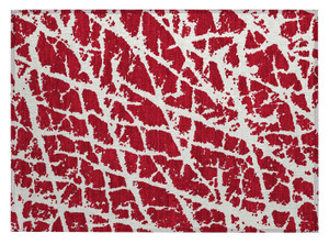 2' X 3' Red and White Abstract Washable Non Skid Indoor Outdoor Area Rug